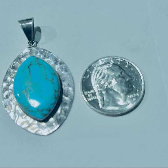 Sterling Silver Mexican Modernist 925 Handcrafted Turquoise Pendant - Picture 3 of 9